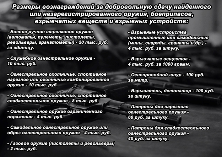 Росгвардия информирует жителей Хакасии о вознаграждении и освобождении от ответственности за добровольную сдачу оружия и боеприпасов 